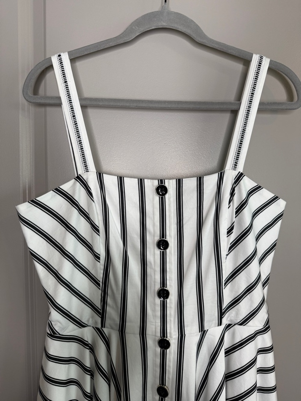 White House Black Market Black and White Striped Button Sundress - Picture 2 of 6